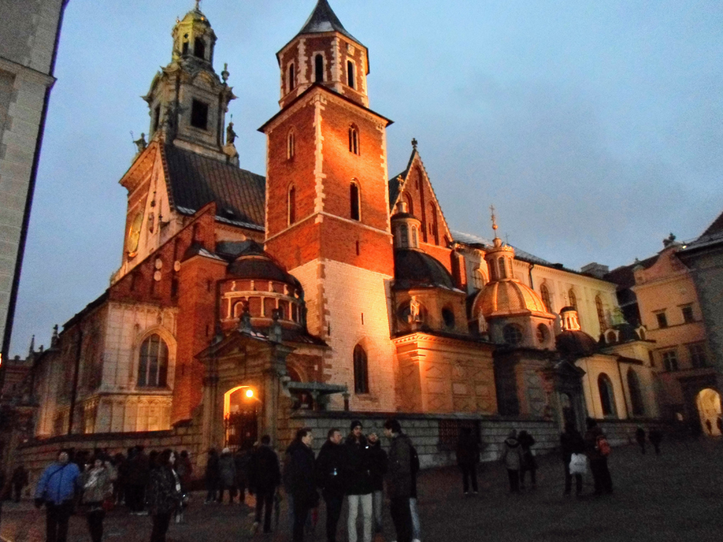 This picture shows the Cathedral at Krakow's Wawel Castle bathed in a warm glow from the evening sun