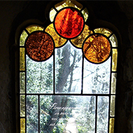 View through a stained glass window.
