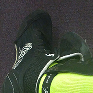 A pair of very florescent green/yellow socks