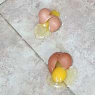 Toddler throwing eggs on the kitchen floor