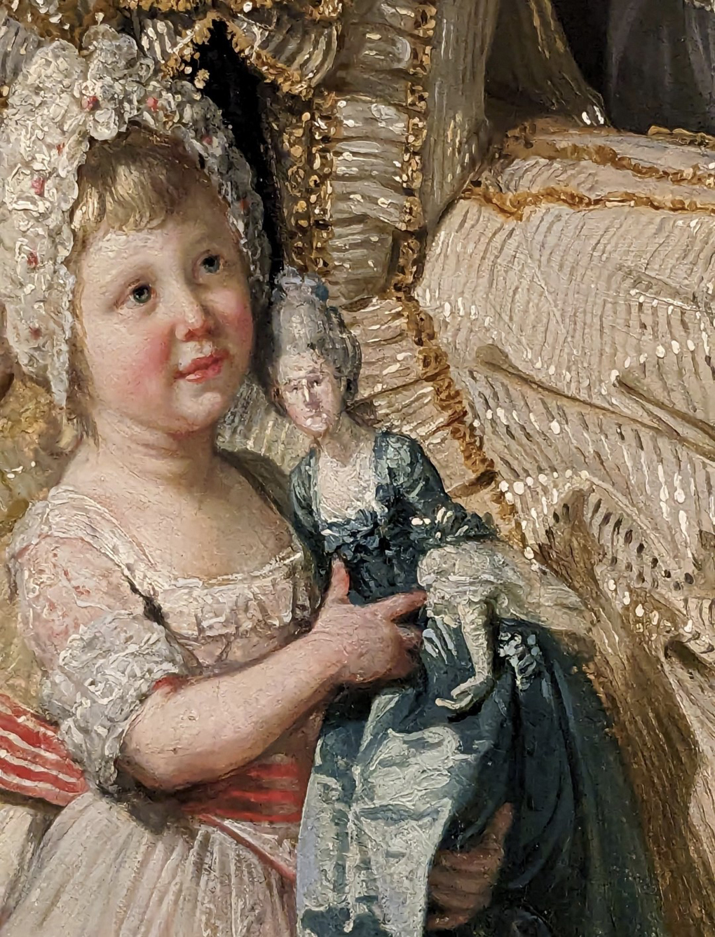 Small child with doll from painting 1800s