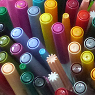A recent sort-out of multiple boxes of coloured pencils, biros, wax crayons and felt-tips left a tidier but no less colourful arrangement.