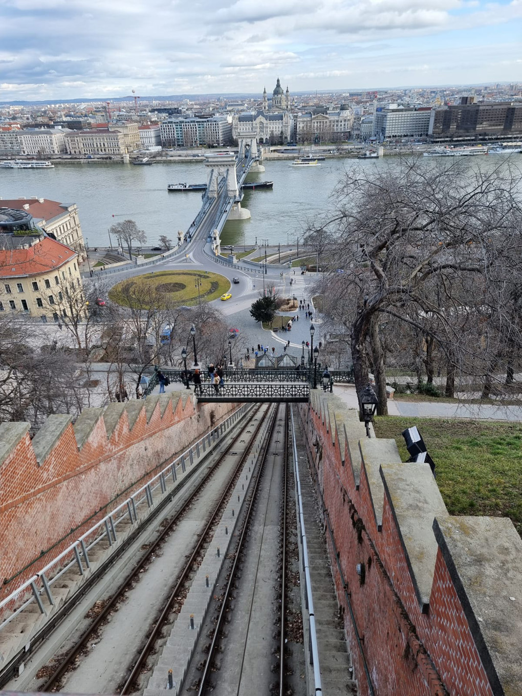 Cable railway ascending hill in Budapest.
