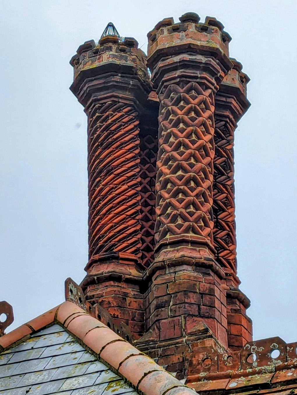 Ornate brick chimney stack.