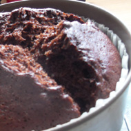 Chocolate cake in round baking tin