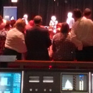 production booth at the recording of the News Quiz