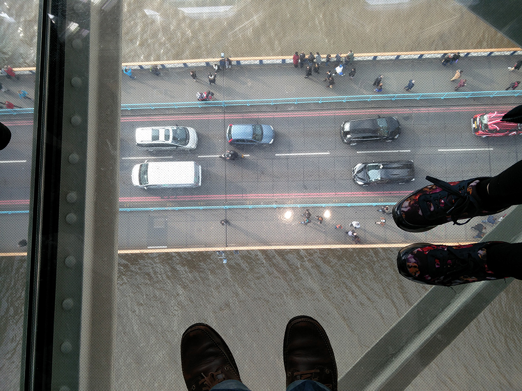 view through a glass floor