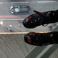 view through a glass floor