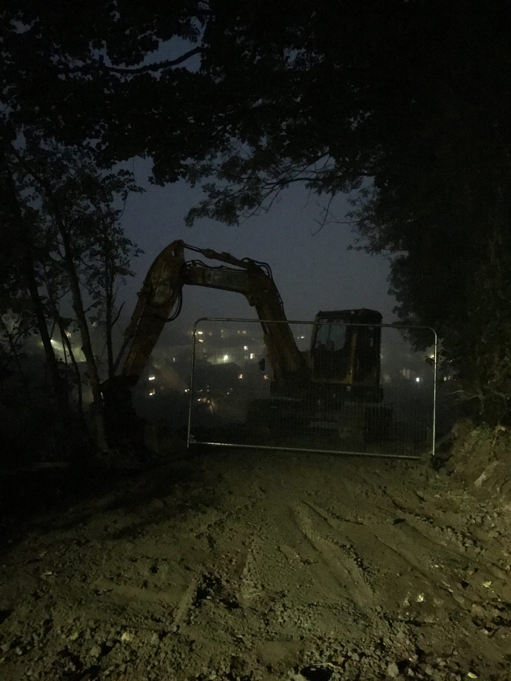 digger in the dark framed by trees