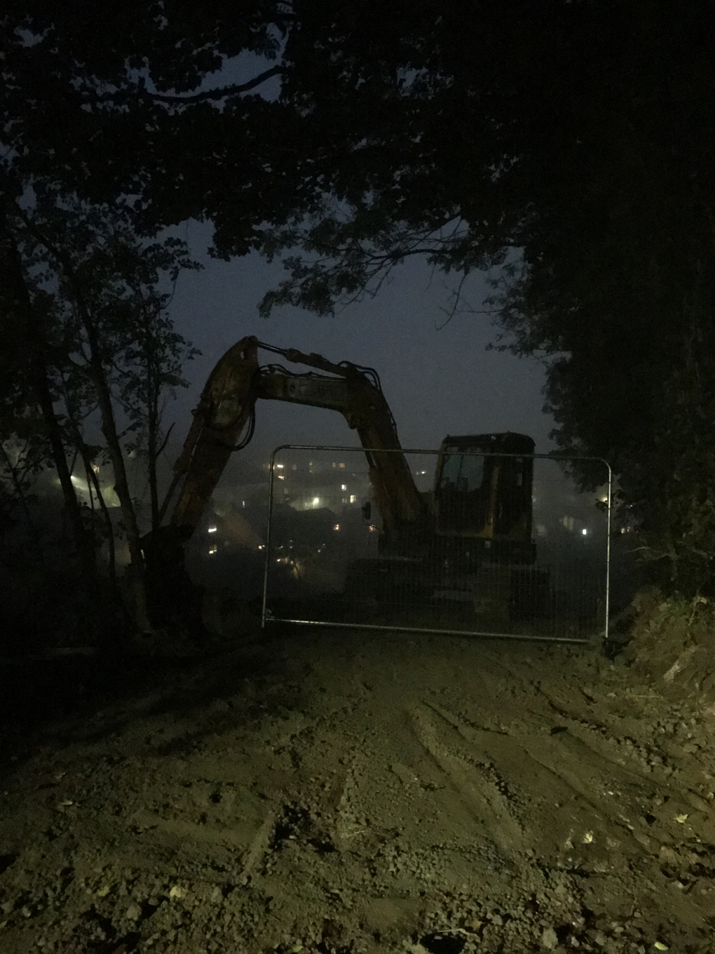digger in the dark framed by trees