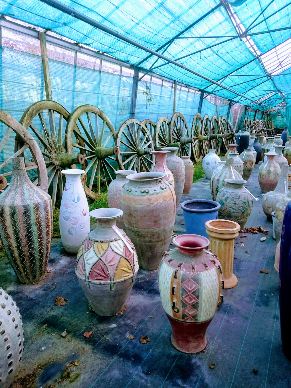 cart wheels at a garden centre