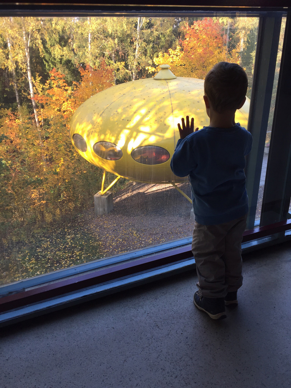 Boy looking at a yellow object