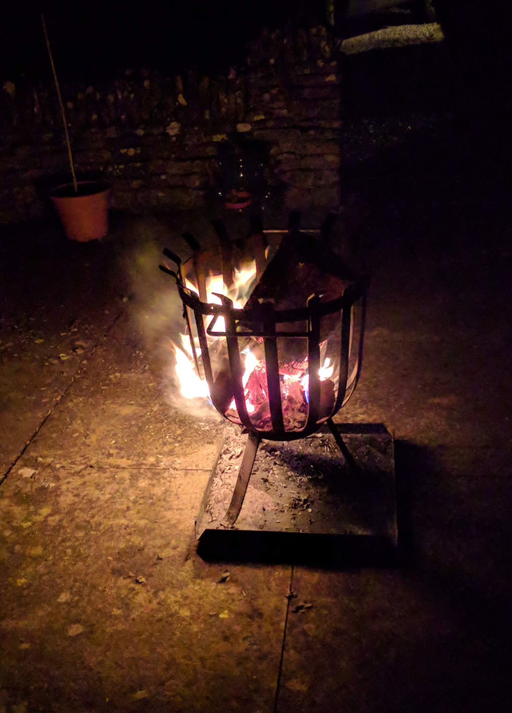 Flames in a brazier on New Year’s Eve.