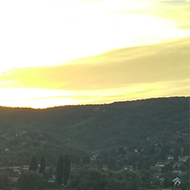 Medieval portcullis overlooking the Danube at sunset