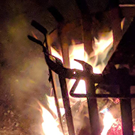 Flames in a brazier on New Year’s Eve.