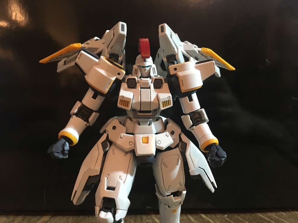 A RG Gundam model kit of the Tallgeese from Gundam Wing