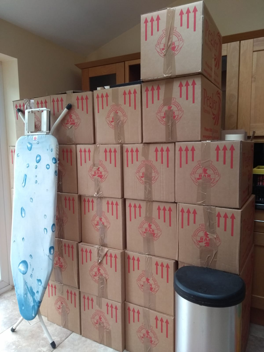 large pile of packing boxes
