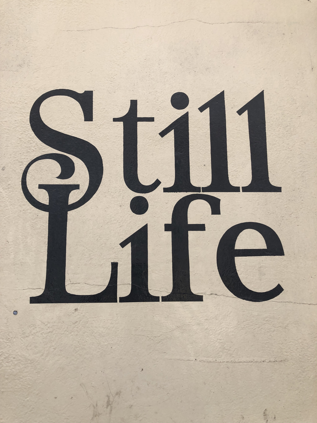Elegant painted black letters spelling ‘Still life’