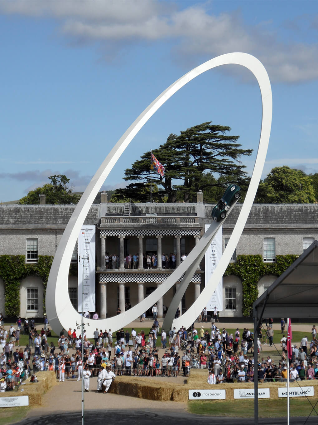 Gerry Judah's 2019 Goodwood 'Festival of Speed' central feature, in position between the front of Goodwood House and the edge of the Goodwood Motor, West Sussex, England