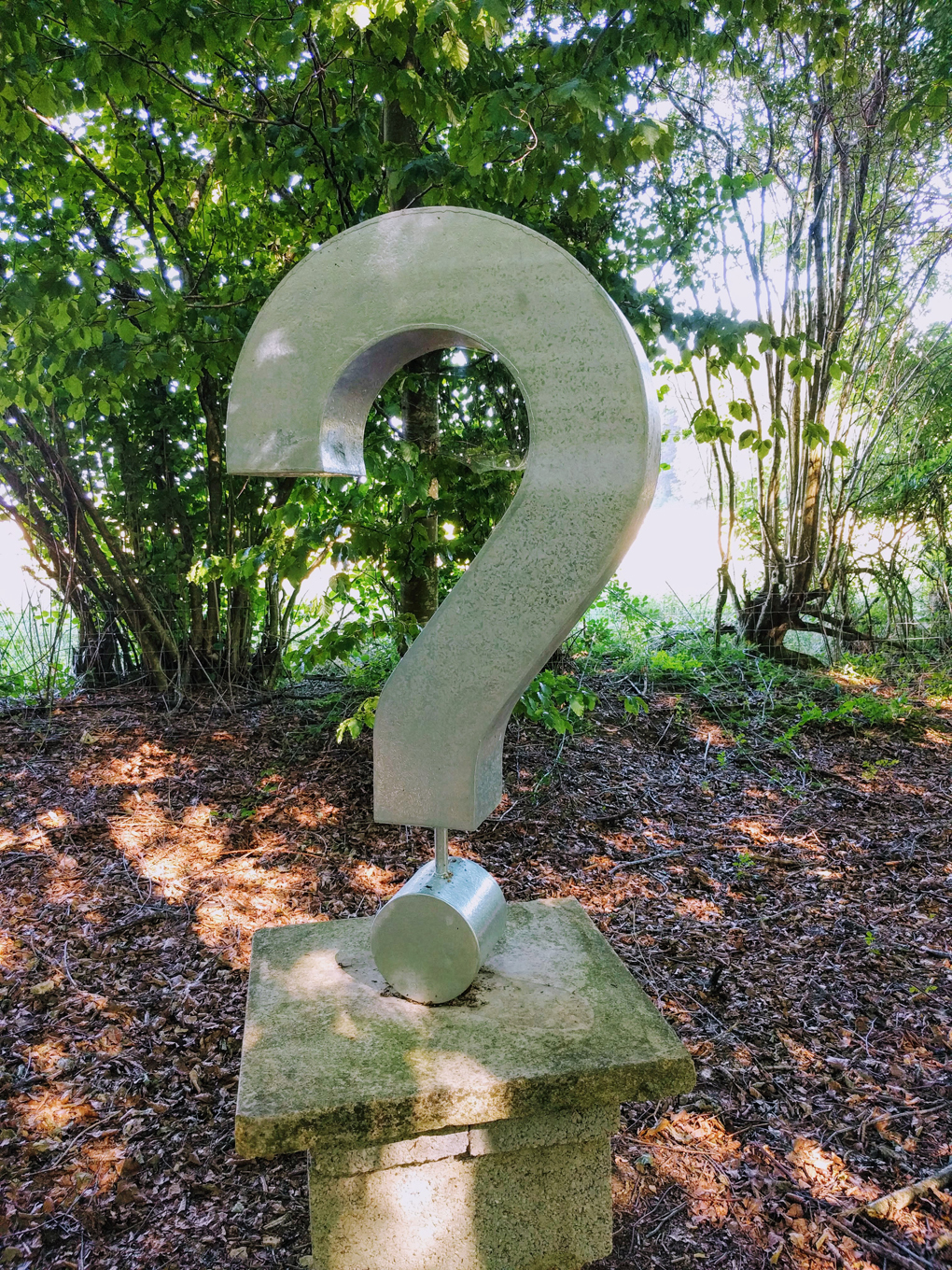 Picture of a sculpted question mark.