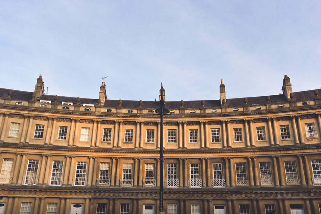 Evening sunlight draping across the curved Bath stone terraces.