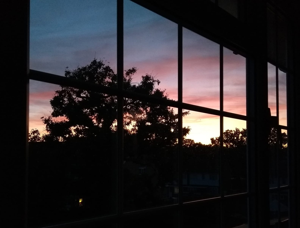 sunset through window