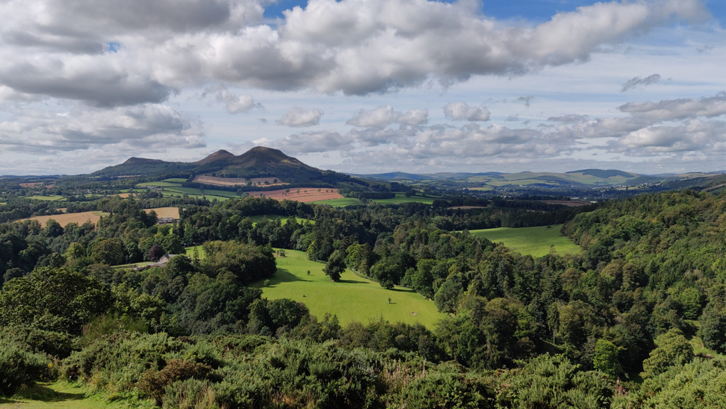 The view over to the Eildon Hills from Scott's View in Roxburghshire on a beautiful sunny morning.