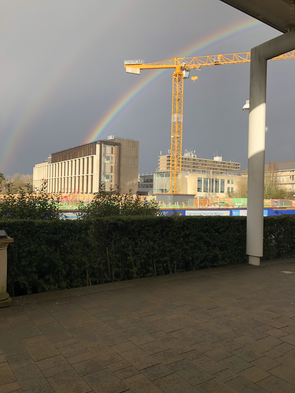 A double rainbow stretching over the University of Bath campus