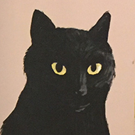 8 identical art prints of a black cat