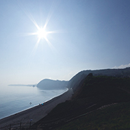 Sidmouth Beach basking in the sunlight one Saturday in March.