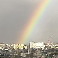 rainbow over London viewed from the top of a tower block