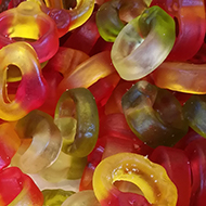 a photo of brightly coloured chewy ring sweets