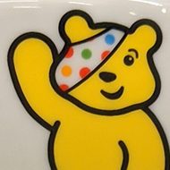 A photo of a mug decorated with a picture of pudsey the bear