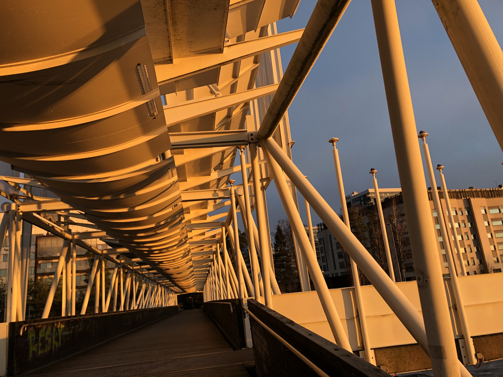 White bridge in the sunrise