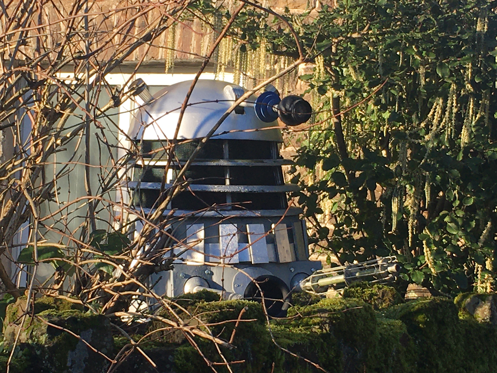 Dalek occupying most of cottage front garden