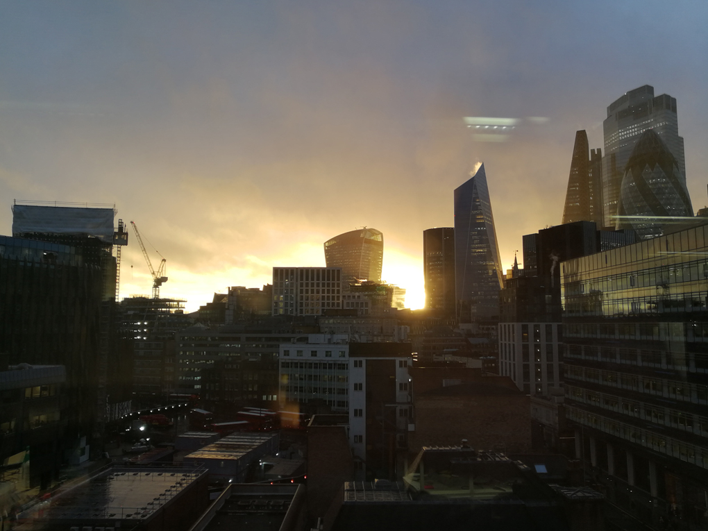 sunset through London skyline