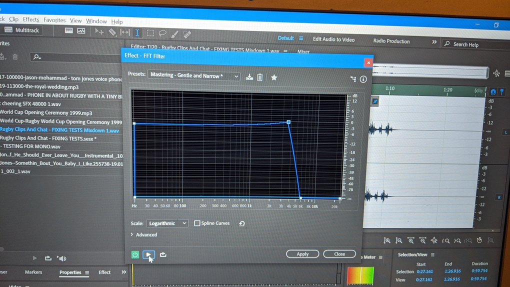 visualised FFT filter in an audio editing program