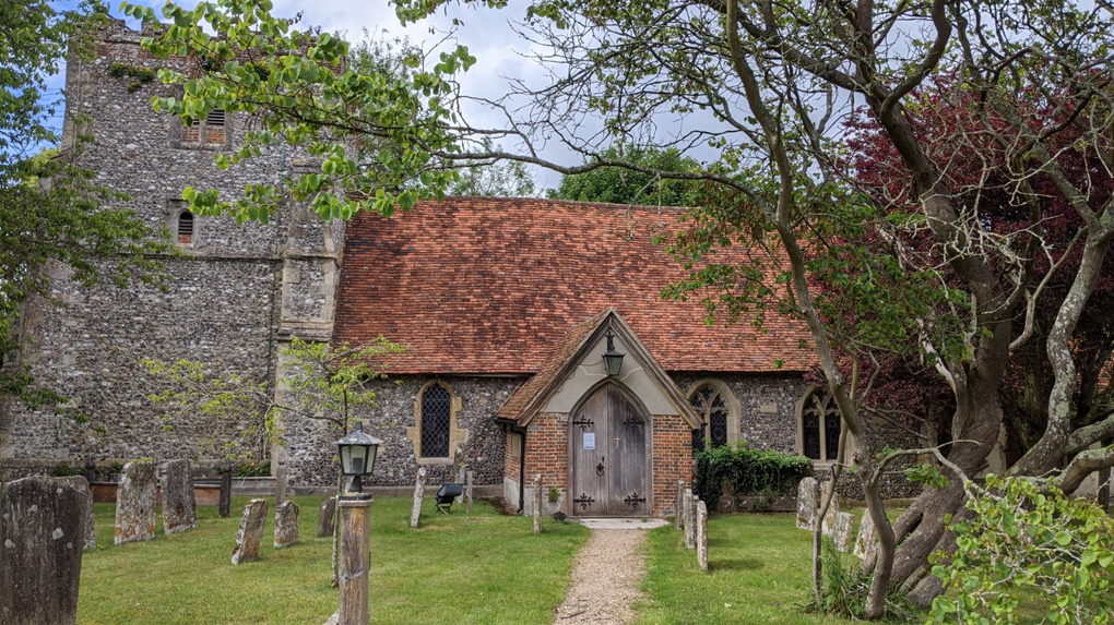 A small village church which looks suspciously similar to the one from The Vicar Of Dibley.