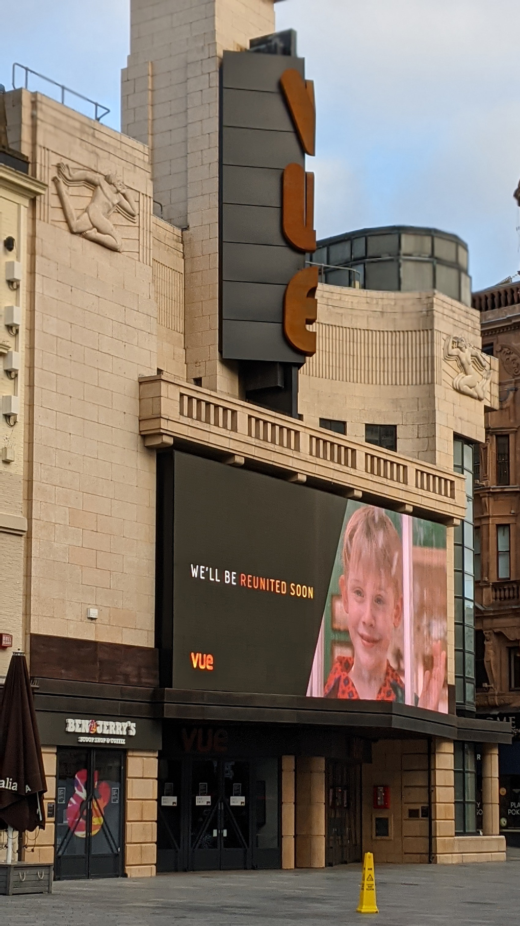 Vue Cinema with a photo of Home Alone outside and the caption 
