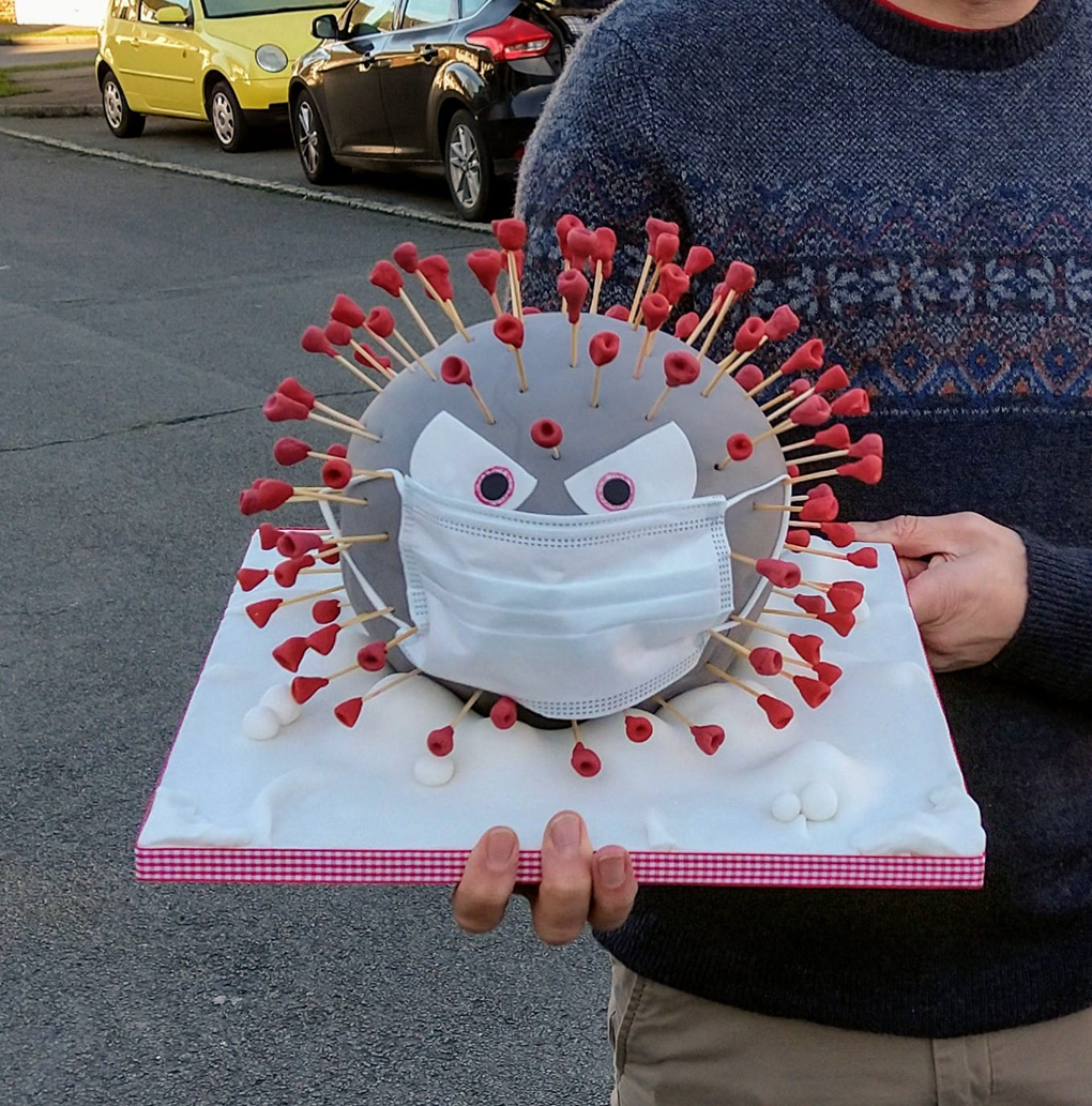 A Christmas cake modelled on Coronavirus.