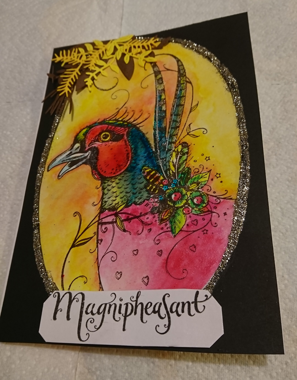 A card with a picture of a Magnificent Pheasant in technicolour, strutting his stuff and wishing everyone a Happy and Healthy 2021 !