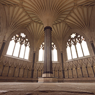 Cathedral room with elaborate ceiling.