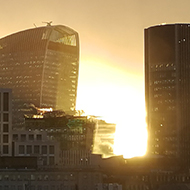 sunset through London skyline