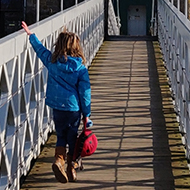 Crossing the Tweed on the Chain Bridge, Melrose, with the Eildon Hills beyond