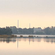 Cycle route next to water in sunrise.