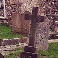 Medieval church, graveyard, tree