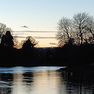 winter river at sunset