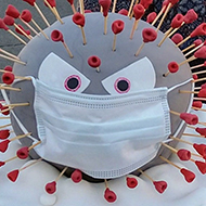 A Christmas cake modelled on Coronavirus.