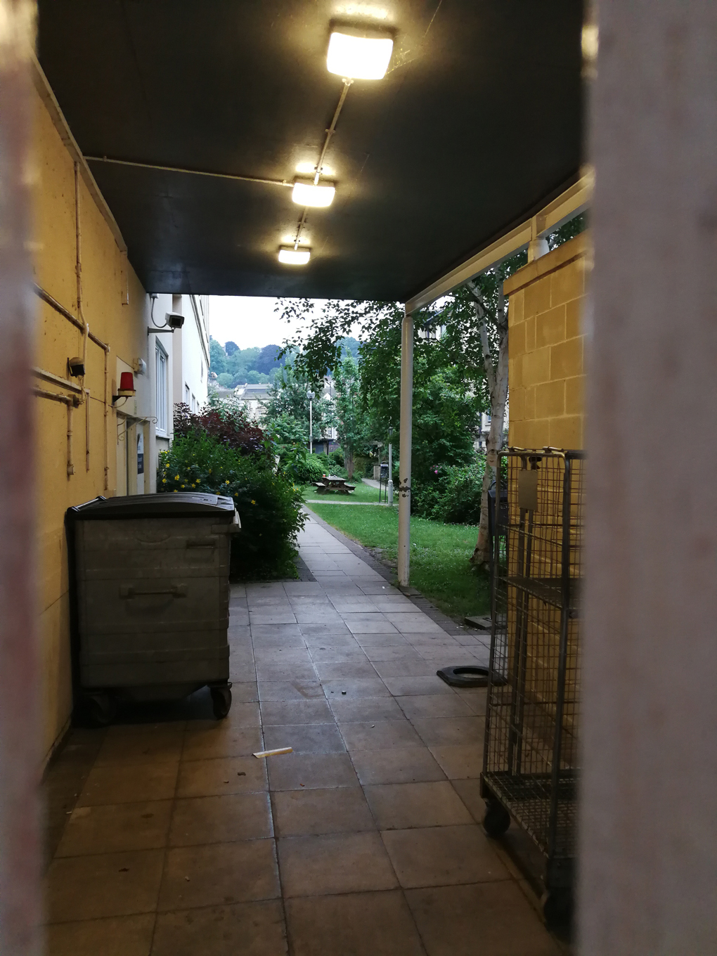 View through a gate into a courtyard