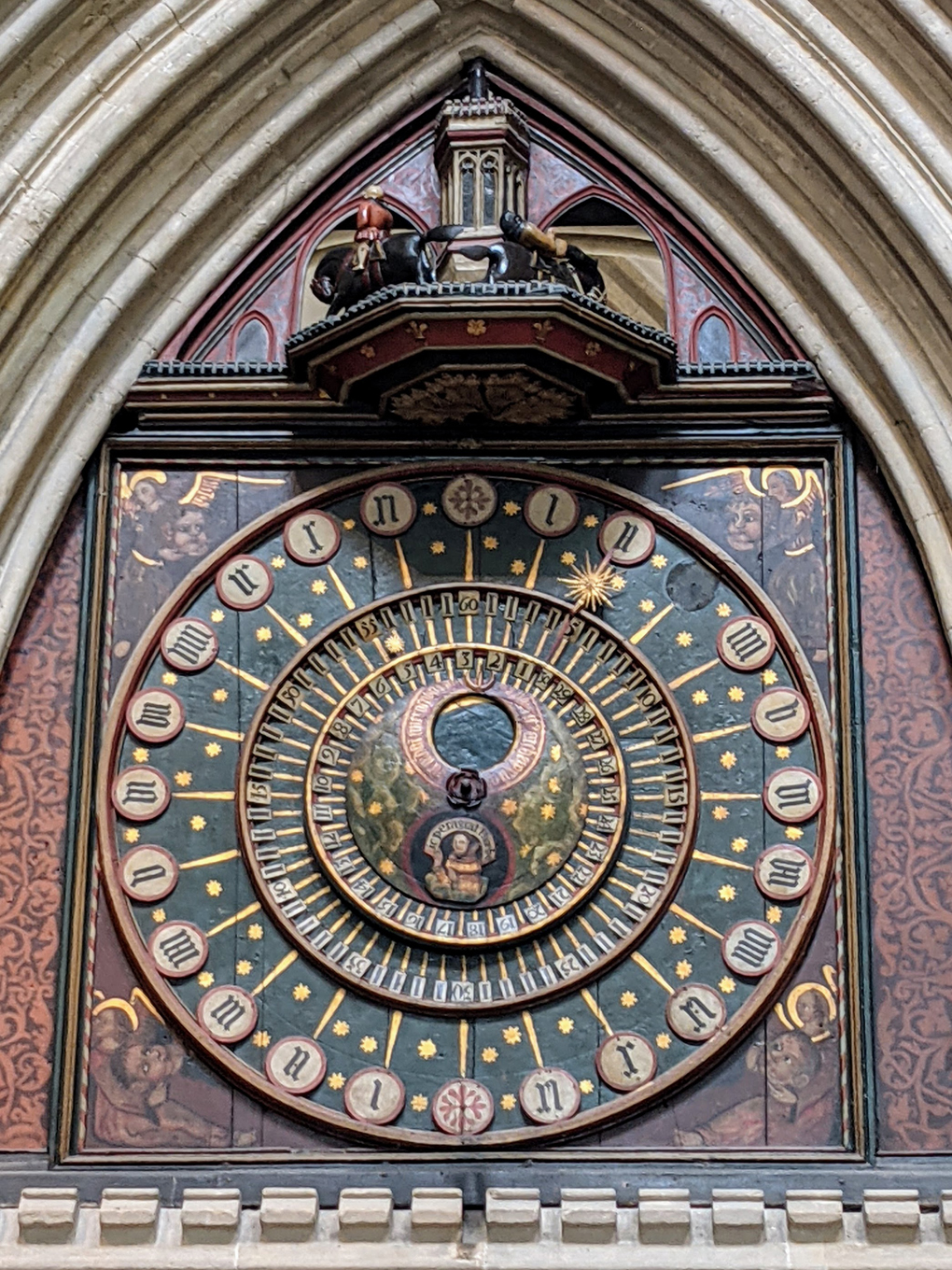 The clock in Wells Cathedral.